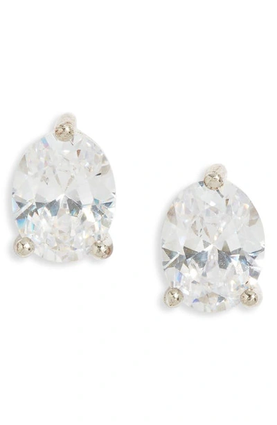 Nordstrom Oval Cubic Zirconia Sterling Silver Stud Earrings In Platinum Plated