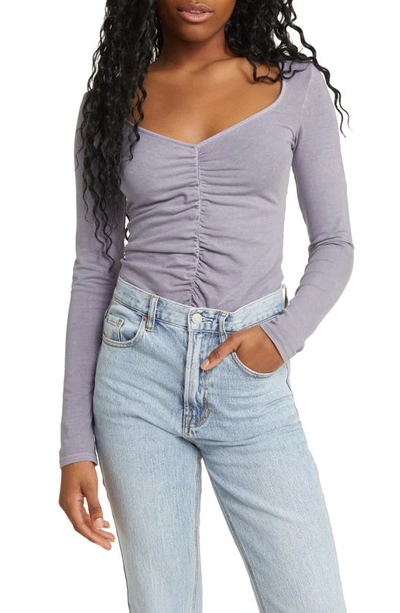 Bdg Urban Outfitters Ruched Long Sleeve Top In Grey