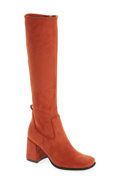 Jeffrey Campbell Hot Lava Knee High Stretch Boot In Orange Suede