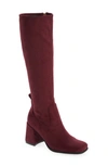 Jeffrey Campbell Hot Lava Knee High Stretch Boot In Wine Suede
