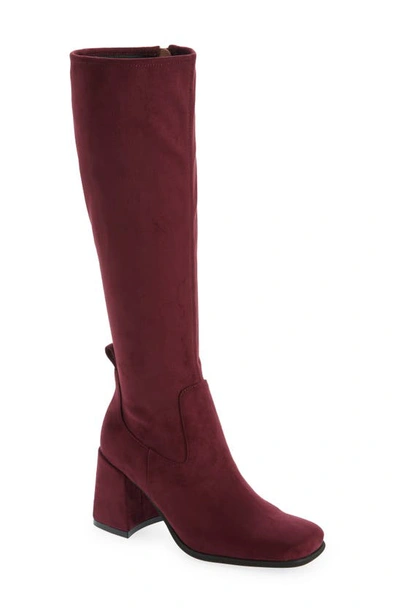 Jeffrey Campbell Hot Lava Knee High Stretch Boot In Wine Suede
