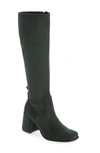 Jeffrey Campbell Hot Lava Knee High Stretch Boot In Dark Green Suede