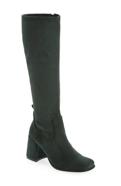 Jeffrey Campbell Hot Lava Knee High Stretch Boot In Dark Green Suede