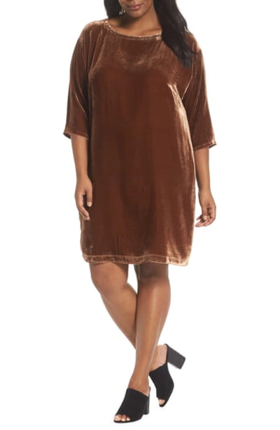 Eileen Fisher Short Velvet Shift Dress, Plus Size In Nutmeg