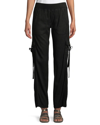 Xcvi Vroni Relaxed Cargo Pants With Grommet & Tie Detail, Plus Size In Black