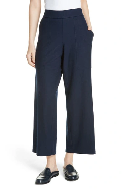 Eileen Fisher Boiled Wool Wide-leg Ankle Pants, Plus Size In Midnight