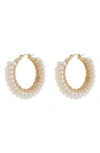 Tasha Imitation Pearl Hoop Earrings In Gold/ Ivory