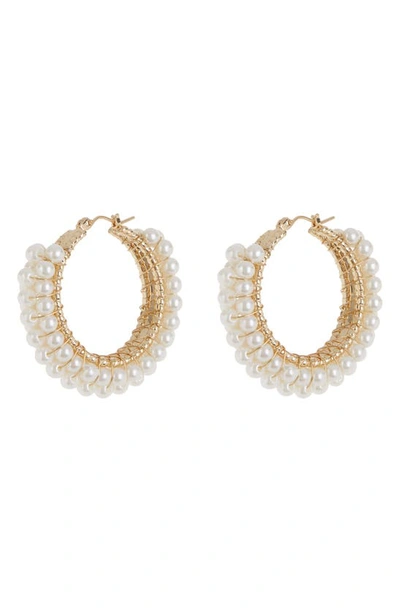 Tasha Imitation Pearl Hoop Earrings In Gold/ Ivory