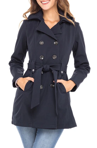 Sebby Water Resistant Double Breasted Soft Shell Jacket In Navy