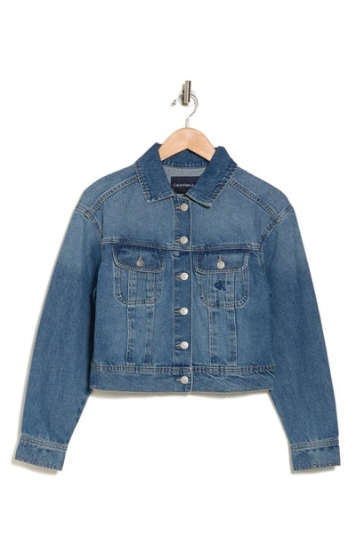 Calvin Klein Jeans Est.1978 Crop Denim Trucker Jacket In Trinity