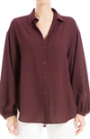 Max Studio Babygrid Texture Long Sleeve Button-down Blouse In Wine