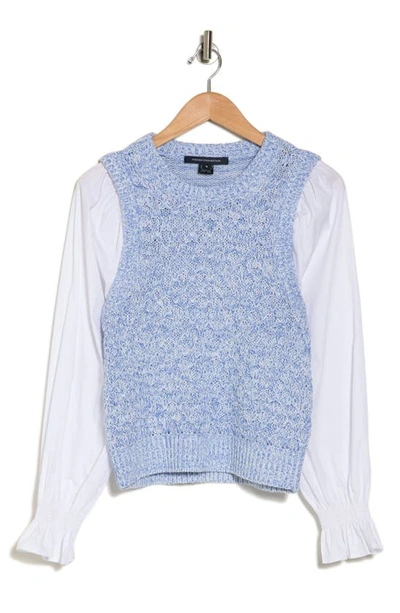 French Connection Klara Long Sleeve Sweater Vest Twofer Shirt In Linen White