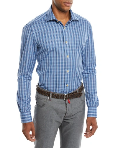 Kiton Men's Mulri Check Long-sleeve Sport Shirt In Blue