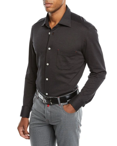 Kiton Men's Knit Long-sleeve Sport Shirt In Gray