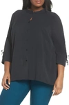 Eileen Fisher Tie Sleeve Silk Blouse In Black