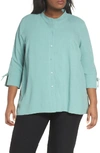 Eileen Fisher Plus Size Fuji Silk 3/4-sleeve Blouse In Elm
