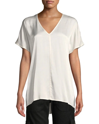 Xcvi Milani Dual Satin V-neck T-shirt Top, Plus Size In Ibis White