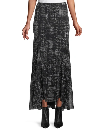 Fuzzi Full Plaid-print Tulle Maxi Skirt In Black