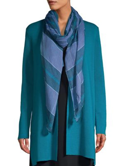 Eileen Fisher Grid-pattern Organic Cotton Scarf In Periwinkle