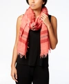 Eileen Fisher Wool Blend Striped Fringe Scarf In Red Lory