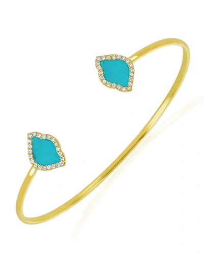 Legend Amrapali 18k Gold Nalika Lotus Cuff Bracelet W/ Diamonds & Turquoise Enamel, 0.374tcw
