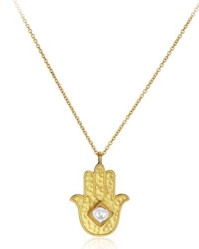 Legend Amrapali 18k Gold Kundan Vintage Hamsa Pendant Necklace, 24"