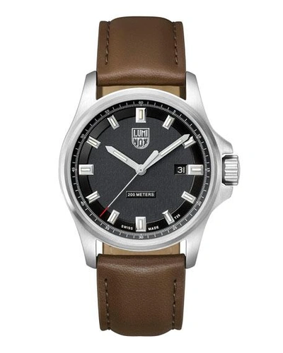 Luminox Men's Field Watch With Leather Strap In Silver