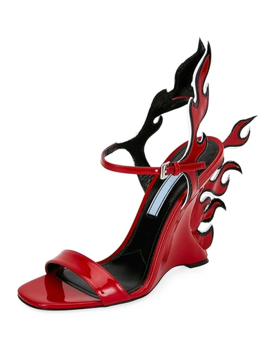Prada Flame Leather 110mm Sandals In Rosso+nero