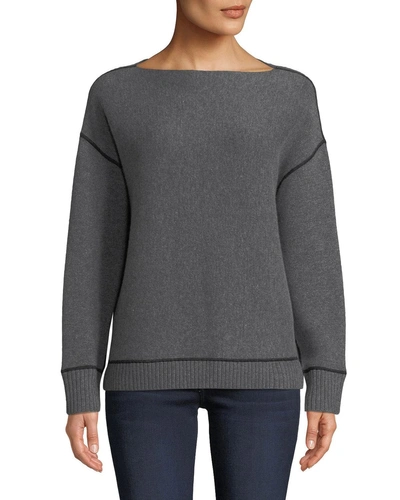 Neiman Marcus Reversible Double-knit Cashmere Sweatshirt In Heathergrey/black