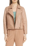 Eileen Fisher Rumpled Lux Leather Moto Jacket In Amber