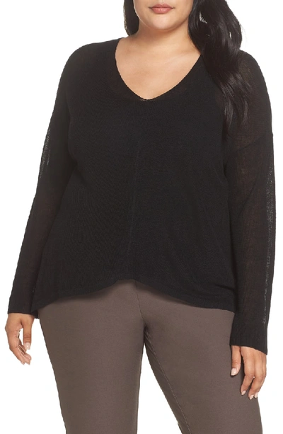 Eileen Fisher Organic Linen Box Sweater, Plus Size In Black