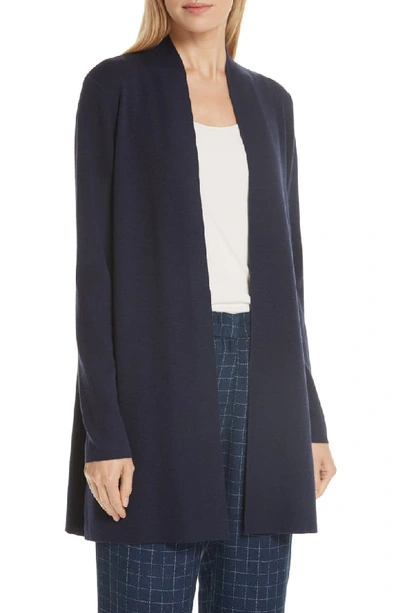 Eileen Fisher Ultrafine Merino Straight Long Cardigan In Midnight