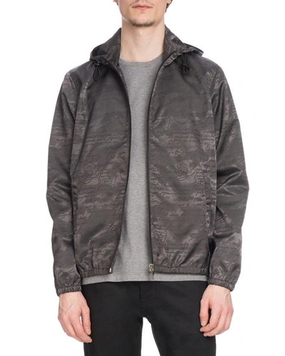 Berluti Men's Tonal-print Zip-front Blouson Jacket In Gray