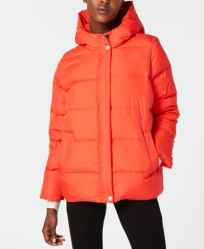 Eileen Fisher Quilted Nylon Hooded Down Puffer Coat In Nutmeg
