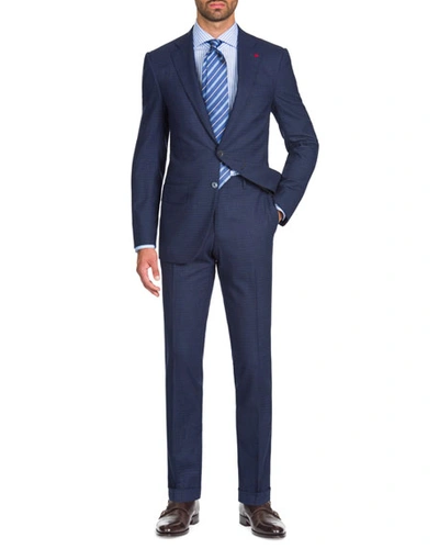 Isaia Men's Wool-stretch Tonal Check Two-piece Suit In Navy