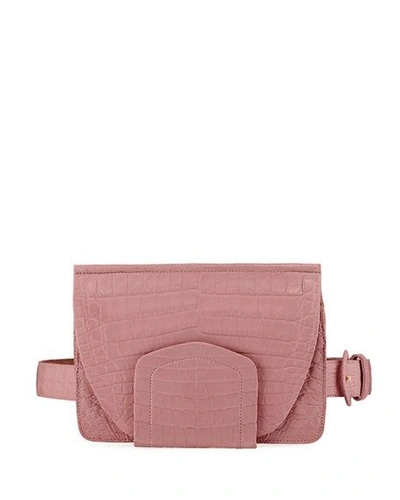 Nancy Gonzalez Crocodile Flap Belt Bag/fanny Pack In Rose