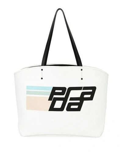 Prada Large  Canapa Logo Shopper In White Pattern