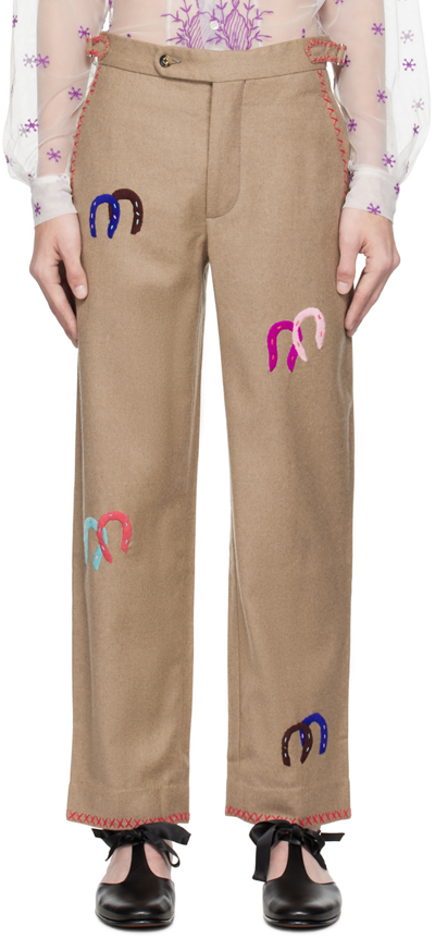 Bode Beige Horseshoe Trousers In Brown