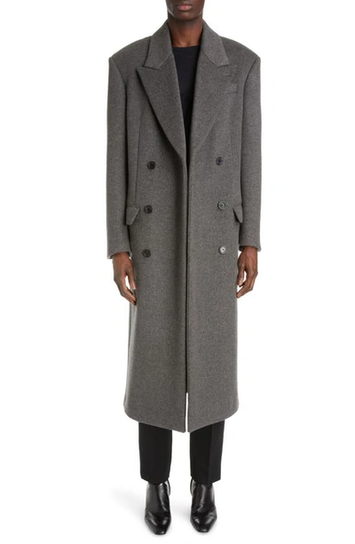 Saint Laurent Double Breasted Wool Coat In Grey