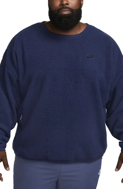 Nike Club Fleece Oversize Crewneck Sweatshirt In Midnight Navy/ Black