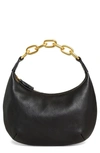 Madewell Micro Chain Handle Leather Hobo Bag In True Black