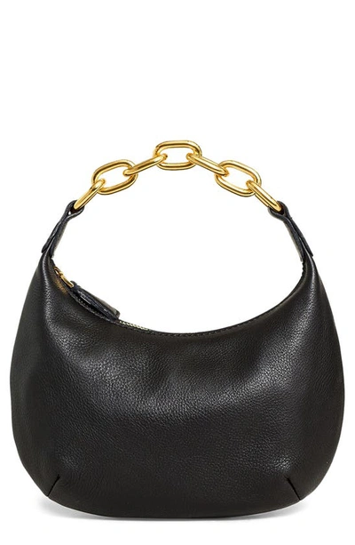 Madewell Micro Chain Handle Leather Hobo Bag In True Black