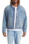 Elwood Petrol Denim Jacket In Dirty Wash