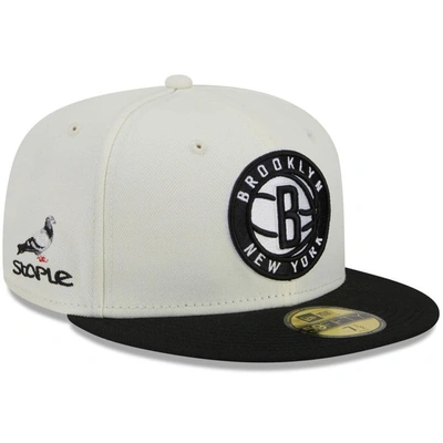 New Era X Staple Cream/black Brooklyn Nets Nba X Staple Two-tone 59fifty Fitted Hat