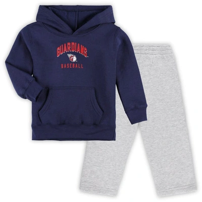Outerstuff Kids' Toddler Navy/gray Cleveland Guardians Play-by-play Pullover Fleece Hoodie & Pants Set