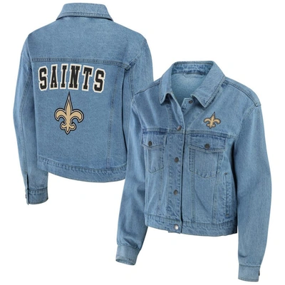 Wear By Erin Andrews New Orleans Saints Full-snap Denim Jacket In Blue