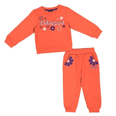 Colosseum Kids' Girls Toddler  Orange Clemson Tigers Flower Power Fleece Pullover Sweatshirt & Pants