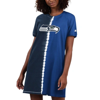 Starter Navy Seattle Seahawks Ace Tie-dye T-shirt Dress