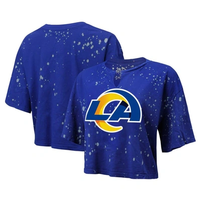 Majestic Threads Royal Los Angeles Rams Bleach Splatter Notch Neck Crop T-shirt