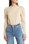 Frame Gathered Long Sleeve Organic Cotton T-shirt In Beige